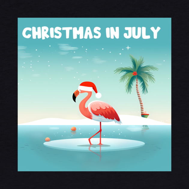 Xmas in July, Funny Flamingo Santa Tropical Christmas by logiamerch
