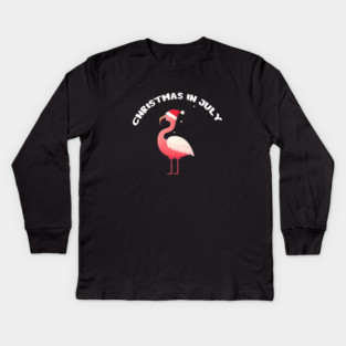 Xmas in July, Funny Flamingo Santa Tropical Christmas Kids Long Sleeve T-Shirt