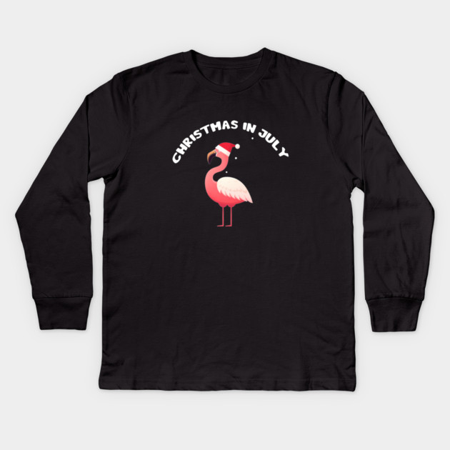 Xmas in July, Funny Flamingo Santa Tropical Christmas Kids Long Sleeve T-Shirt by logiamerch