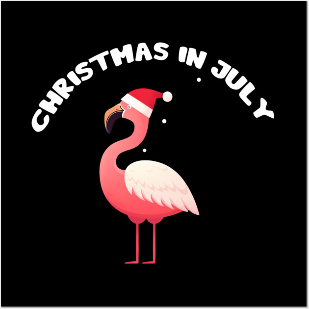 Xmas in July, Funny Flamingo Santa Tropical Christmas Wall Art by logiamerch