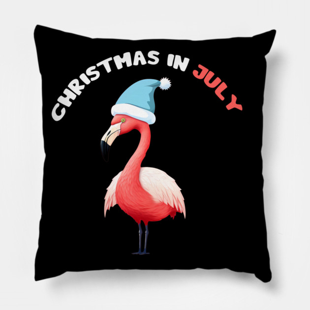 Xmas in July, Funny Flamingo Santa Tropical Christmas Pillow by logiamerch