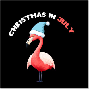 Xmas in July, Funny Flamingo Santa Tropical Christmas Posters and Art