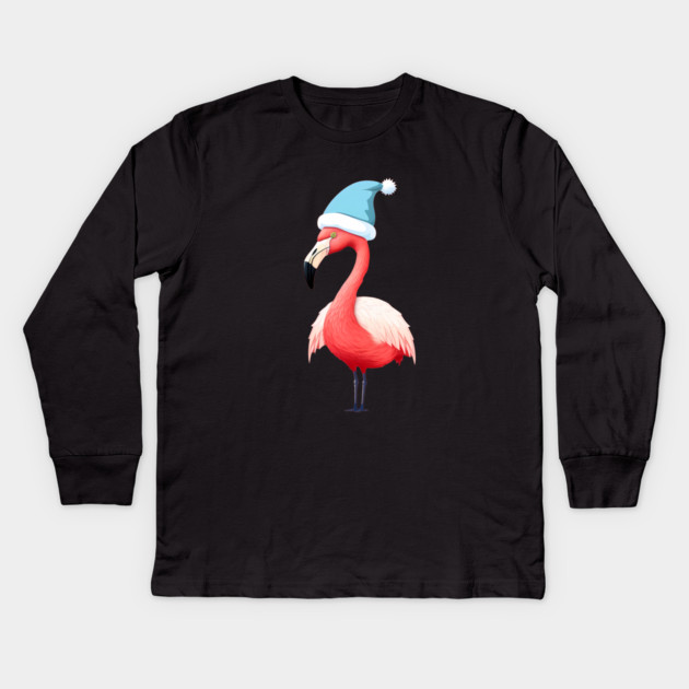 Funny Flamingo Santa Tropical Christmas Kids Long Sleeve T-Shirt by logiamerch