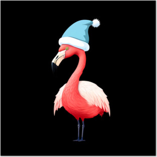 Funny Flamingo Santa Tropical Christmas Posters and Art