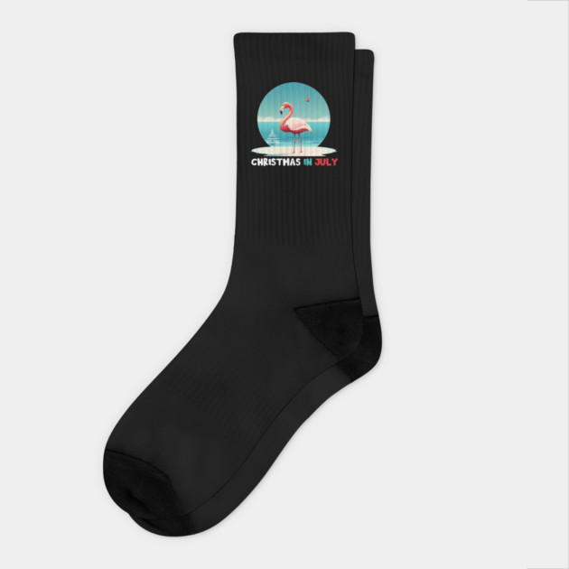 Xmas in July, Funny Flamingo Santa Tropical Christmas Socks by logiamerch