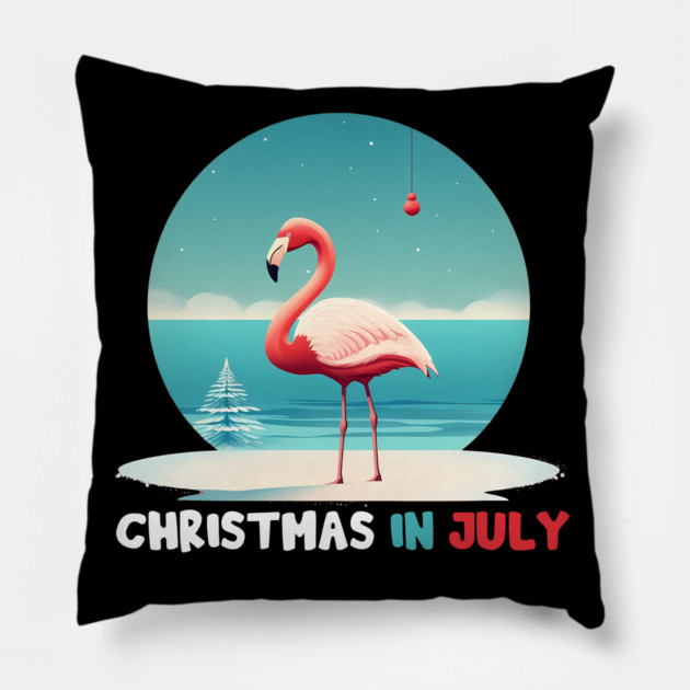 Xmas in July, Funny Flamingo Santa Tropical Christmas Pillow by logiamerch