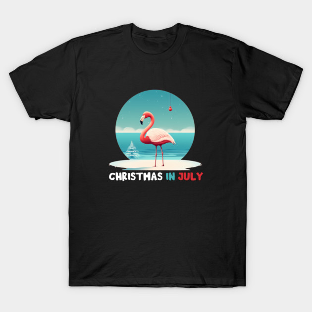 Xmas in July, Funny Flamingo Santa Tropical Christmas T-Shirt by logiamerch