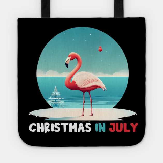Xmas in July, Funny Flamingo Santa Tropical Christmas Tote by logiamerch
