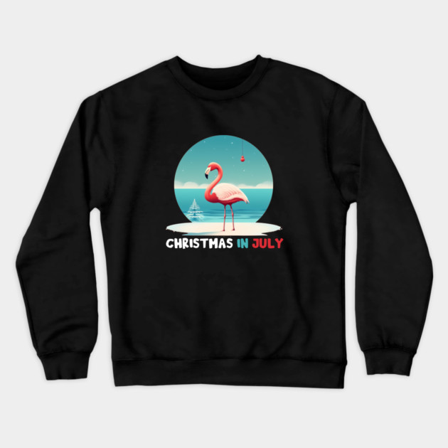 Xmas in July, Funny Flamingo Santa Tropical Christmas Crewneck Sweatshirt by logiamerch