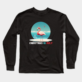 Xmas in July, Funny Flamingo Santa Tropical Christmas Long Sleeve T-Shirt
