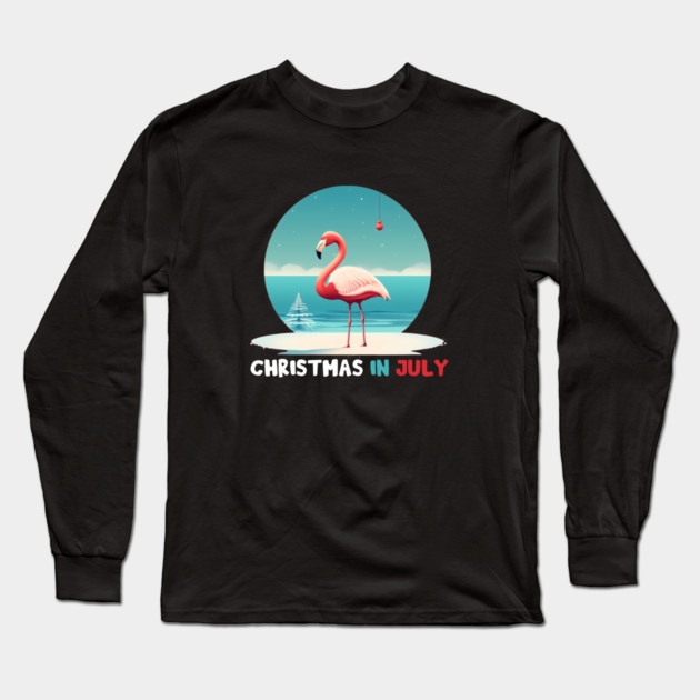 Xmas in July, Funny Flamingo Santa Tropical Christmas Long Sleeve T-Shirt by logiamerch