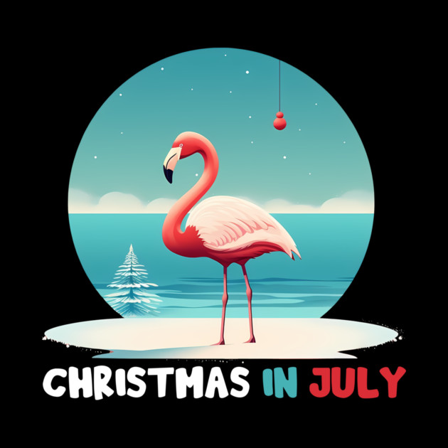 Xmas in July, Funny Flamingo Santa Tropical Christmas by logiamerch