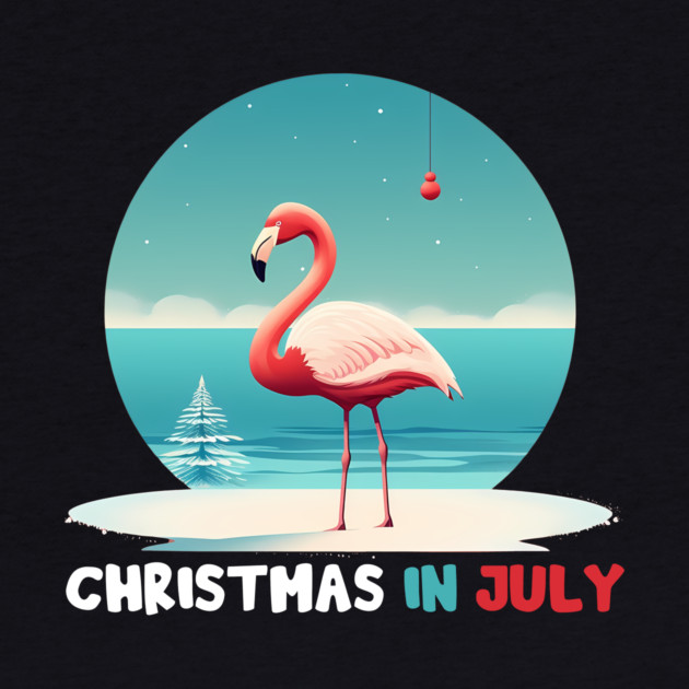 Xmas in July, Funny Flamingo Santa Tropical Christmas by logiamerch