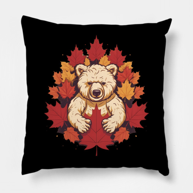 Bear with Maple leafs Canada Pillow by logiamerch
