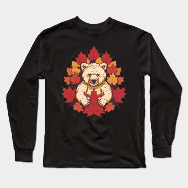 Bear with Maple leafs Canada Long Sleeve T-Shirt by logiamerch
