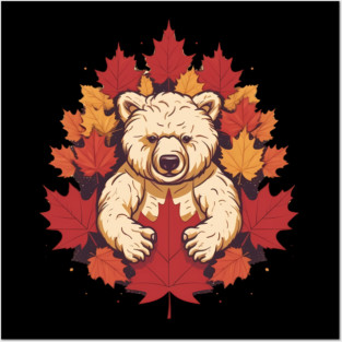 Bear with Maple leafs Canada Posters and Art