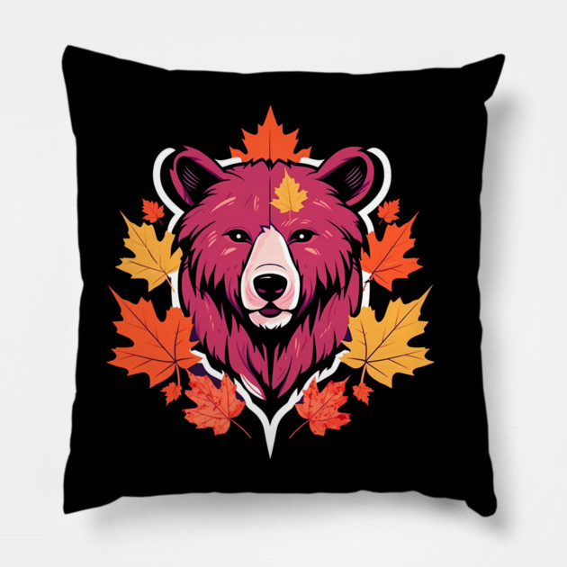 Bear with Maple leafs Canada Pillow by logiamerch