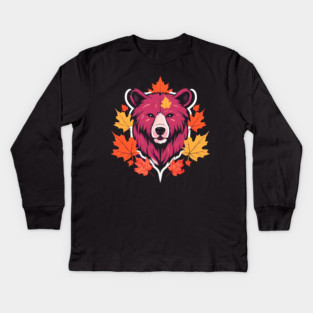 Bear with Maple leafs Canada Kids Long Sleeve T-Shirt
