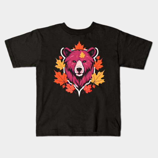 Bear with Maple leafs Canada Kids T-Shirt by logiamerch