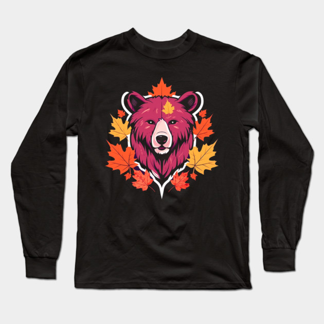 Bear with Maple leafs Canada Long Sleeve T-Shirt by logiamerch