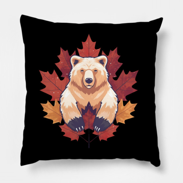 Bear with Maple leafs Canada Pillow by logiamerch