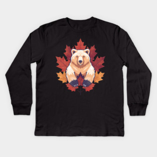 Bear with Maple leafs Canada Kids Long Sleeve T-Shirt