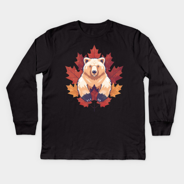Bear with Maple leafs Canada Kids Long Sleeve T-Shirt by logiamerch