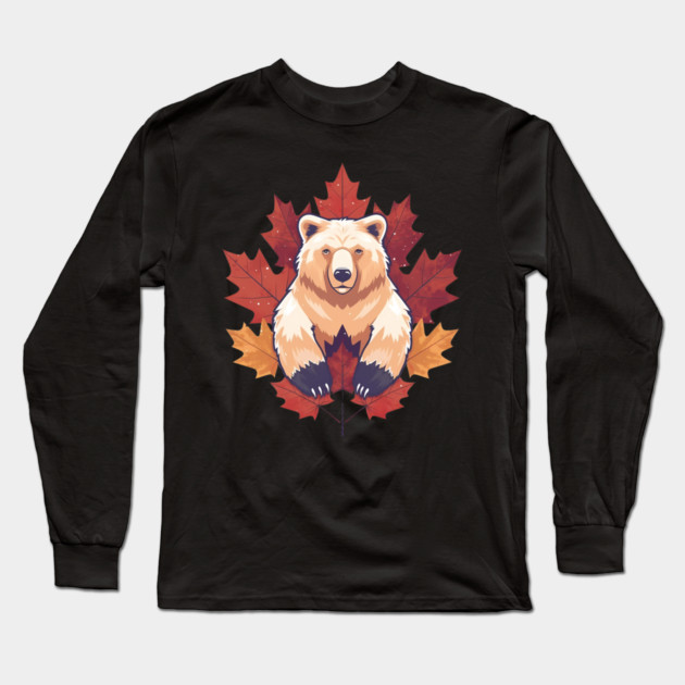 Bear with Maple leafs Canada Long Sleeve T-Shirt by logiamerch