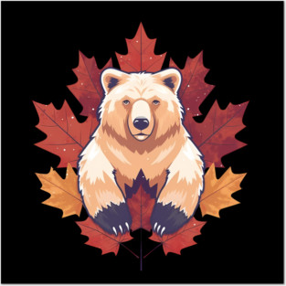 Bear with Maple leafs Canada Posters and Art