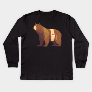 Bear with Maple leafs Canada, Canadian Flag Kids Long Sleeve T-Shirt