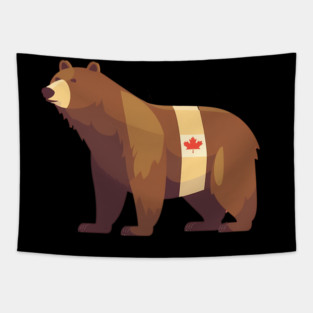 Bear with Maple leafs Canada, Canadian Flag Tapestry