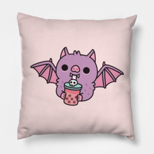 Cute Vampire Bat Drinking Bubble Tea Pillow