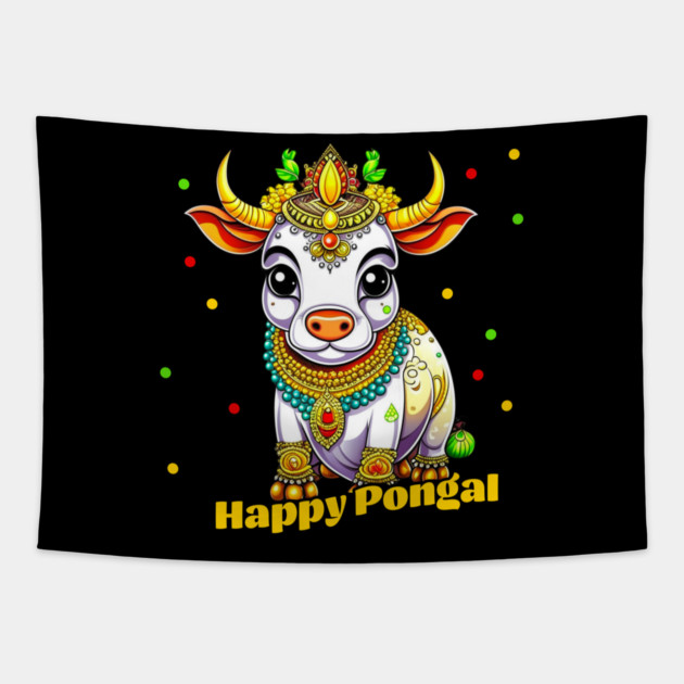 Kawaii Pongal Decorated Cow Tapestry by HolidayBug