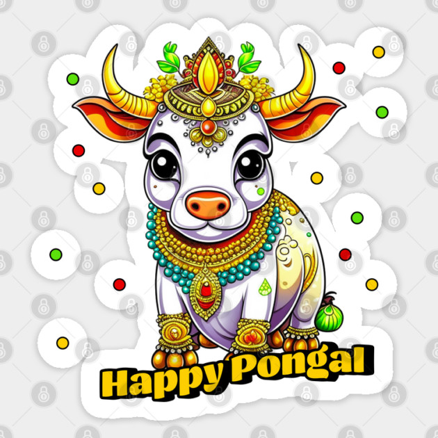 Kawaii Pongal Decorated Cow Sticker by HolidayBug