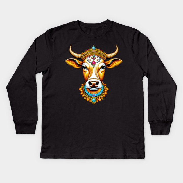 Pongal Decorated Cow Kids Long Sleeve T-Shirt by HolidayBug