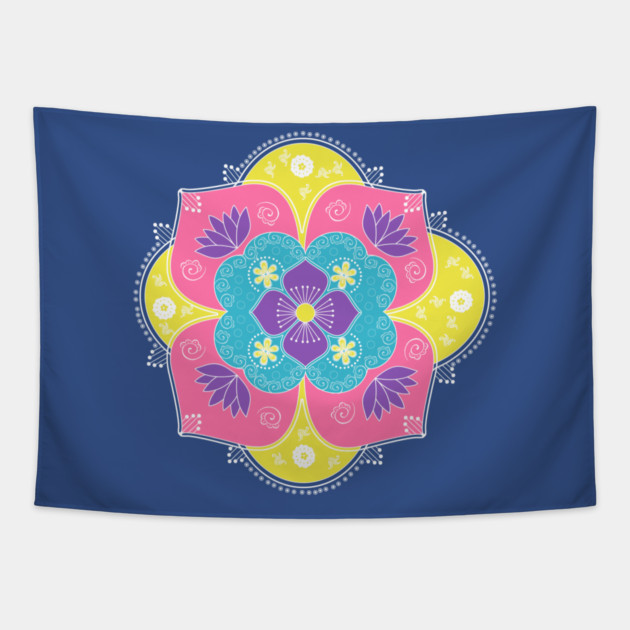Bright Pastel Lotus Rangoli Tapestry by HolidayBug