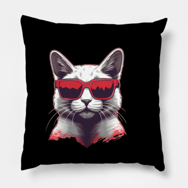 Cat with Maple leafs Canadaian Colors Pillow by logiamerch