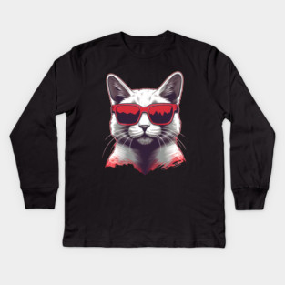 Cat with Maple leafs Canadaian Colors Kids Long Sleeve T-Shirt