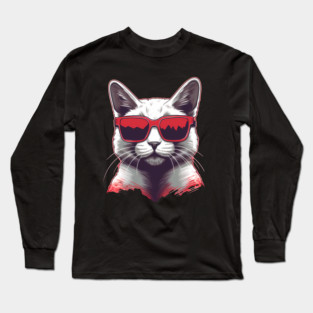 Cat with Maple leafs Canadaian Colors Long Sleeve T-Shirt