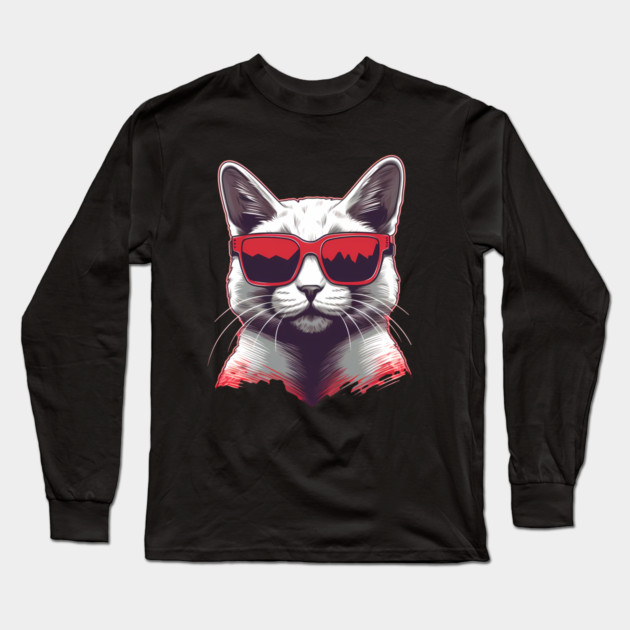 Cat with Maple leafs Canadaian Colors Long Sleeve T-Shirt by logiamerch
