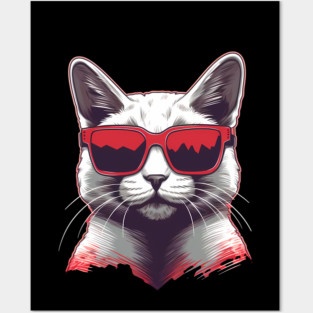 Cat with Maple leafs Canadaian Colors Posters and Art