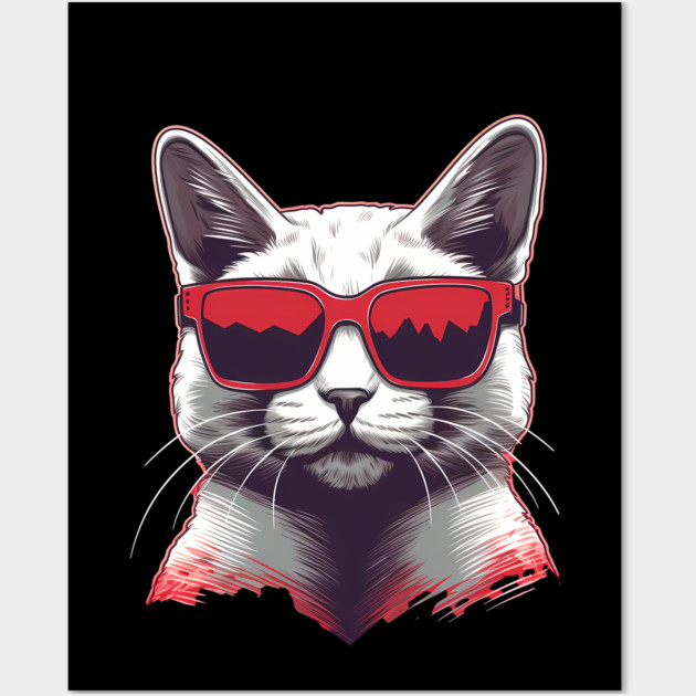 Cat with Maple leafs Canadaian Colors Wall Art by logiamerch