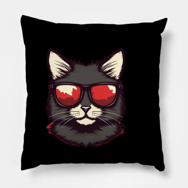 Cat with Maple leafs Canadaian Colors Pillow by logiamerch