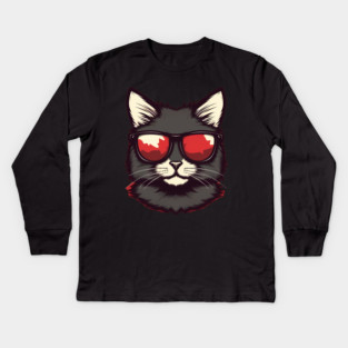 Cat with Maple leafs Canadaian Colors Kids Long Sleeve T-Shirt