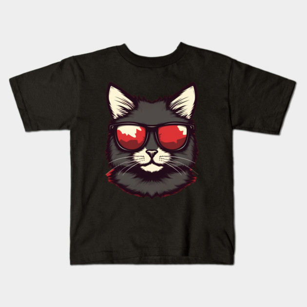Cat with Maple leafs Canadaian Colors Kids T-Shirt by logiamerch