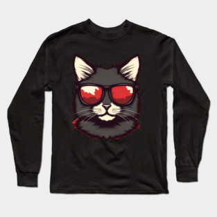 Cat with Maple leafs Canadaian Colors Long Sleeve T-Shirt