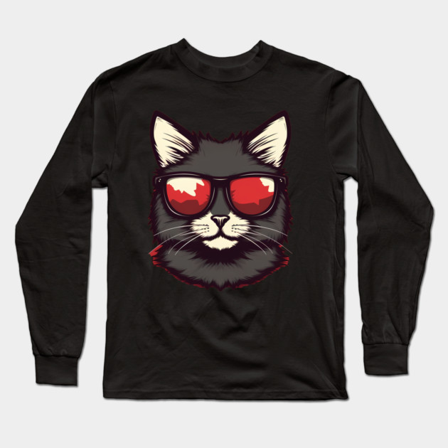 Cat with Maple leafs Canadaian Colors Long Sleeve T-Shirt by logiamerch