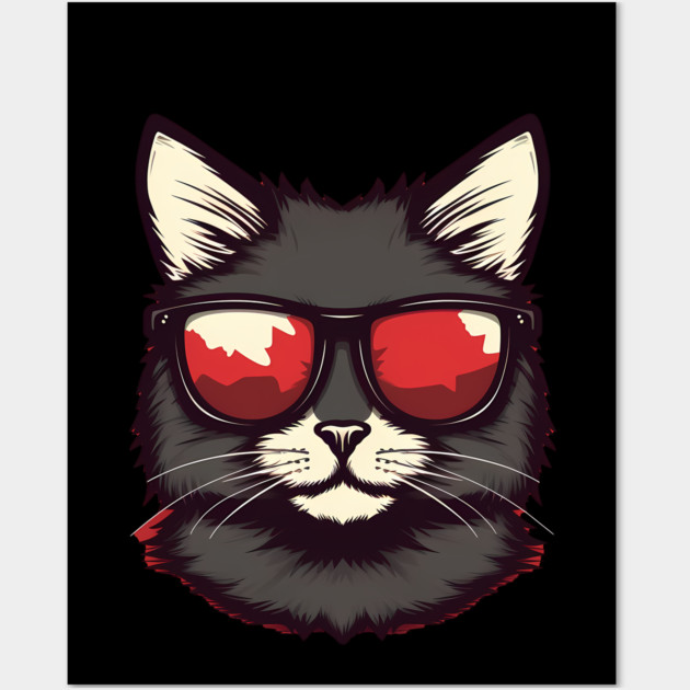 Cat with Maple leafs Canadaian Colors Wall Art by logiamerch