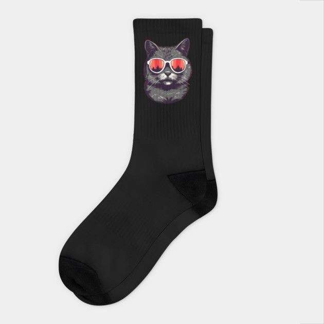 Cat with Maple leafs Canadaian Colors Socks by logiamerch