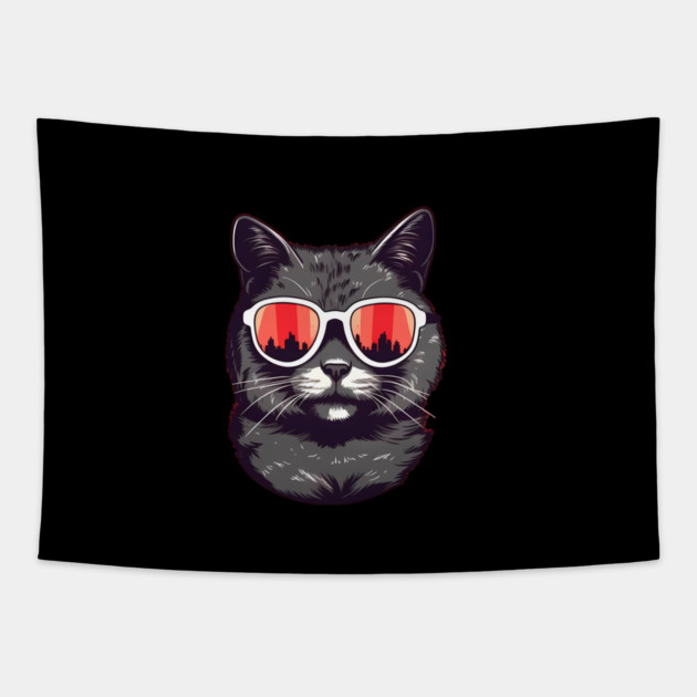 Cat with Maple leafs Canadaian Colors Tapestry by logiamerch
